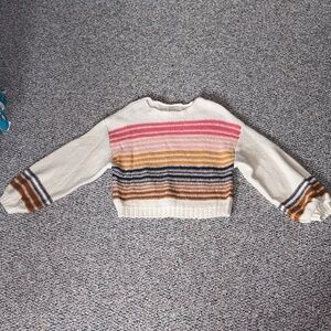 Billabong Cream Cropped Crew Sweater with Pink, Mustard & Navy Stripes
